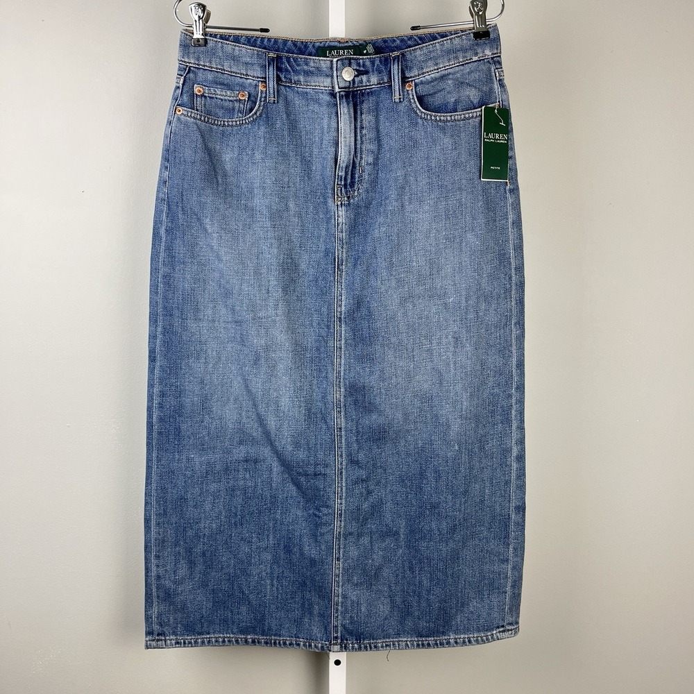 Lauren Ralph Lauren Denim Maxi Skirt Womens Size 8P NWT Western Boho Chic